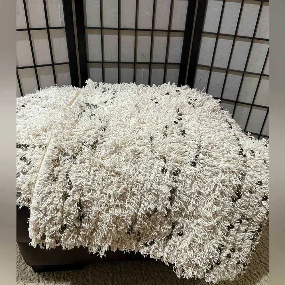 Pottery Barn WEDDING BLANKET PILLOW COVER  Beige WITH METALLIC SEQUINS SET OF 2